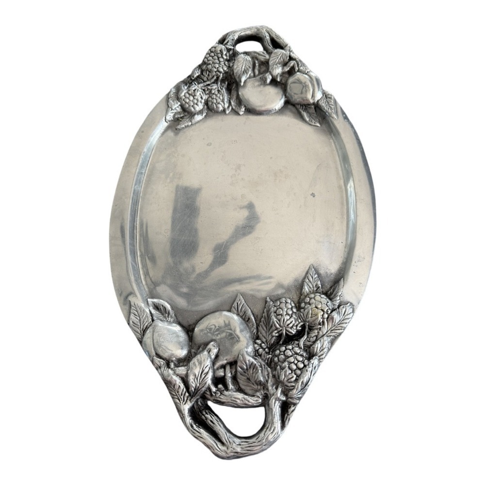 Vintage Arthur Court Apple & Leaf Theme Oval 20" Metal Serving Platter